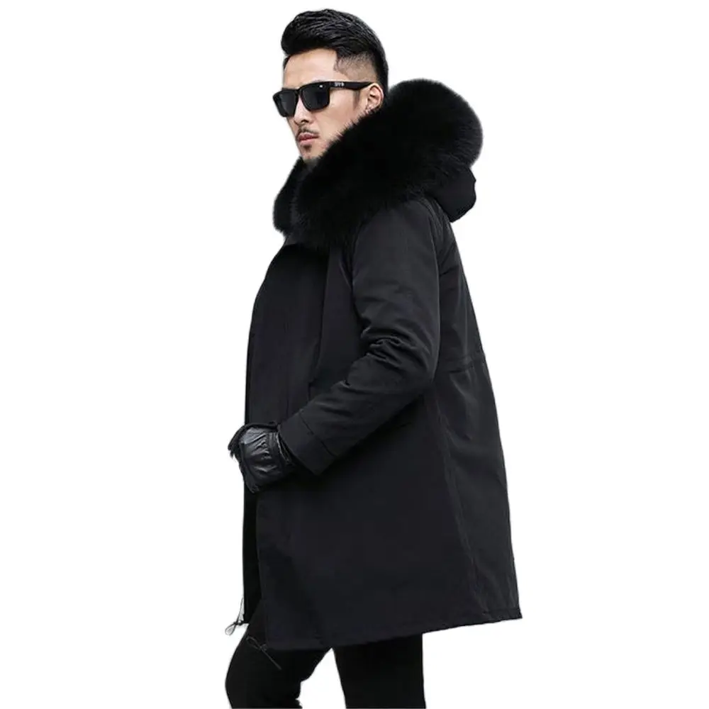 Parka à capuche en fausse fourrure de raton laveur pour hommes, manteau en coton optique, veste russe, vêtements pour garder au chaud, haut d\'hiver,