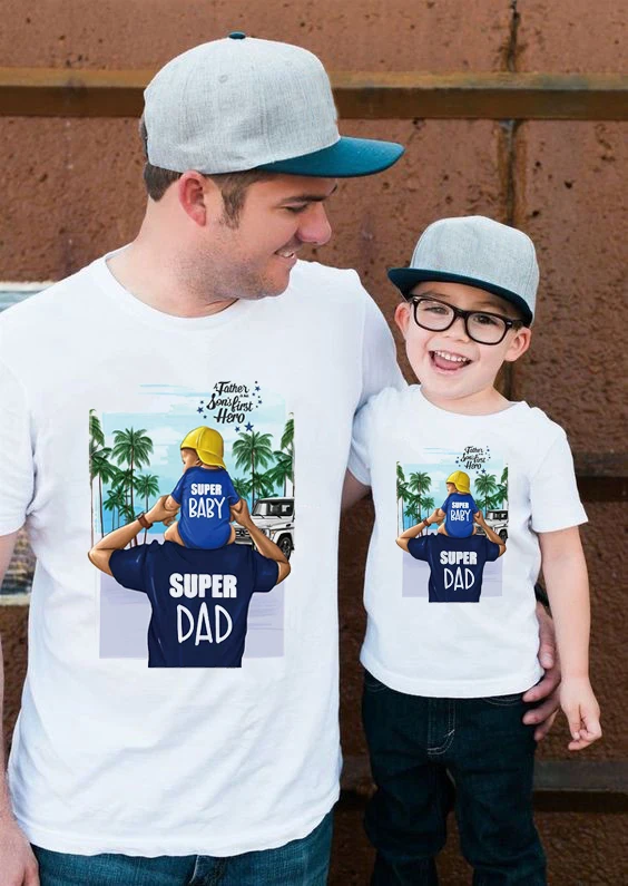 Super Dad Little Man Funny T Shirts For Son Daughter Father Kids Tshirt Blessed Thanksgiving Day Gift Family Matching Clothes