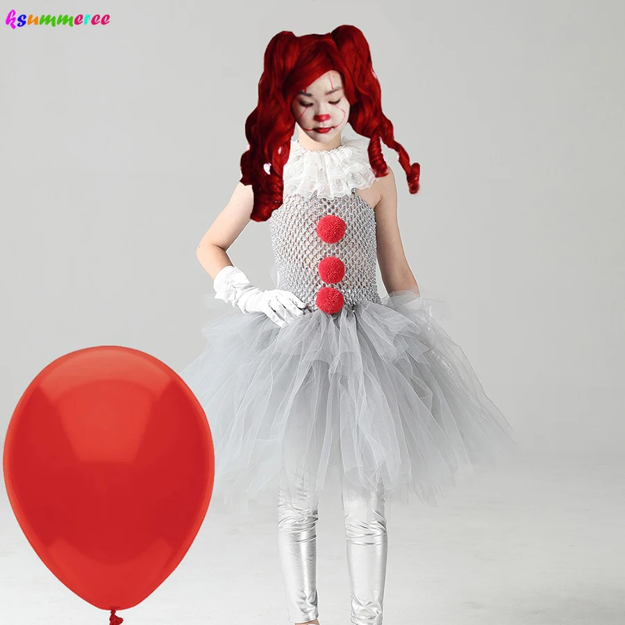 Girls Pennywise Fancy Tutu Dress Kids Cosplay Scary Clown Halloween IT Costume Girl Carnival Masquerade Party Dress Up Clothing