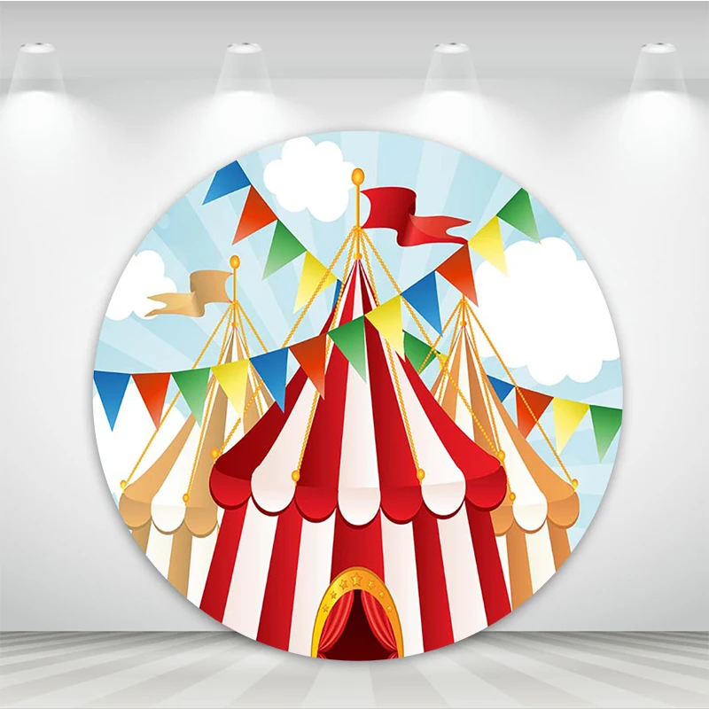 MOCSICKA Circus Theme Birthday Party Round Background Animal Party Children Birthday Tent Round Decoration Photography Backdrop