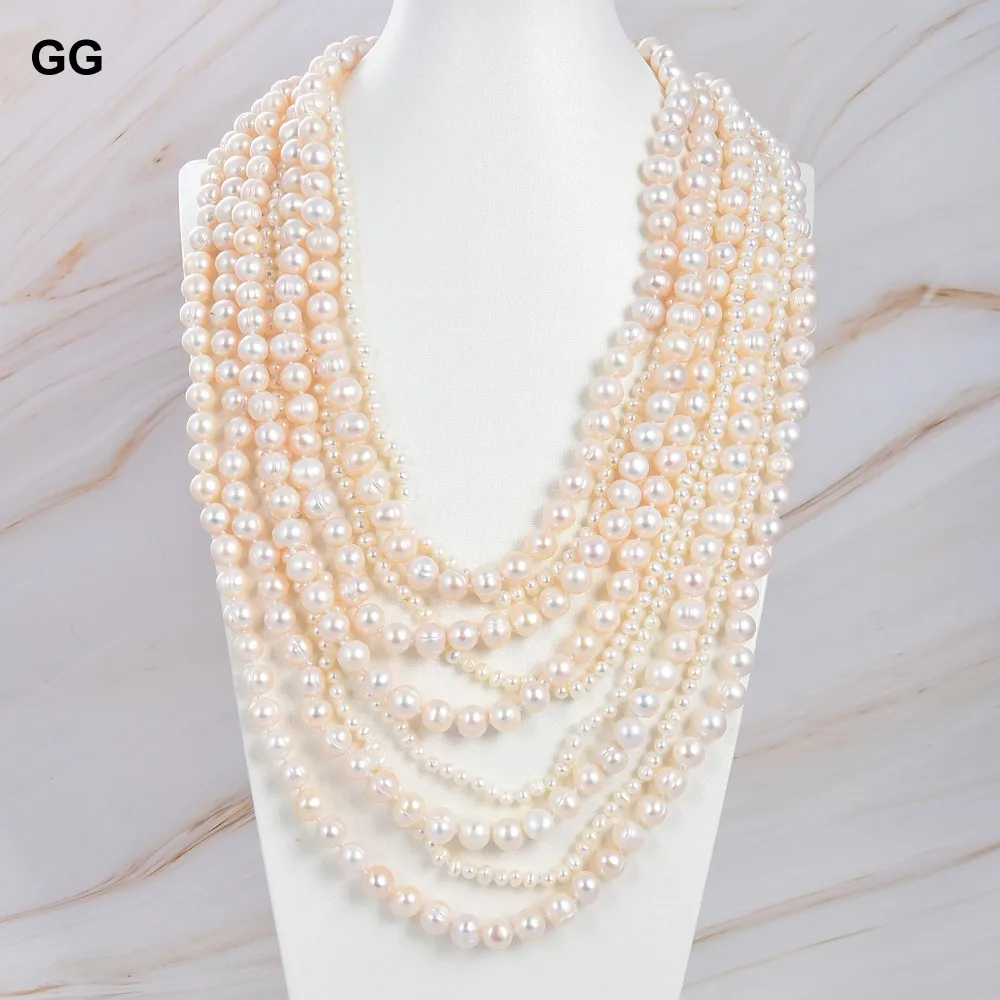 

GuaiGuai Jewelry Stunning! 9 Strands 21-30" 10mm Natural White Pearl Necklace