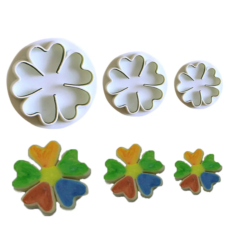 3 Pcs C-lover Leaf Cookie Cutter Plastic Biscuit Knife Baking Fruit Cake Kitchen Tools Mold Embossing Printing 