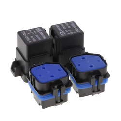 4 Sets 12V 40A AMP 5 Pin Relay and Relay Holder Socket Integrated +Terminals