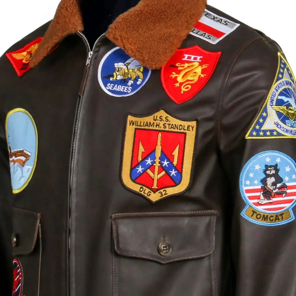 Top Gun: Maverick Aviator Pilot PU Leather Jacket Men\'s Brown Winter Jacket Air Force Collar Coat Halloween Cosplay Outfits