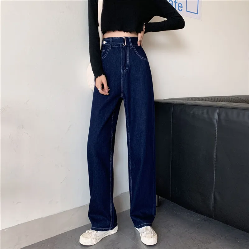 

Woman Jeans High Waist Clothes Wide Leg Denim Clothing Blue Streetwear Vintage Quality Nice Vogue Harajuku Straight Pants