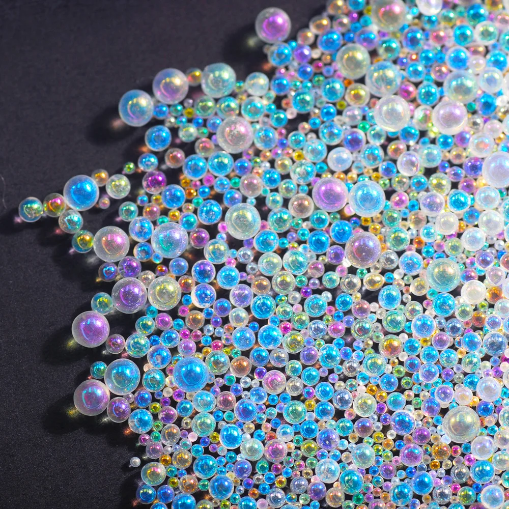 20g AB Transparent Nail Art Bubble Glass Ball Rhinestones 1-3mm Mixed Round AB Color Nail Art Caviar Beads Colorful Rhinestones