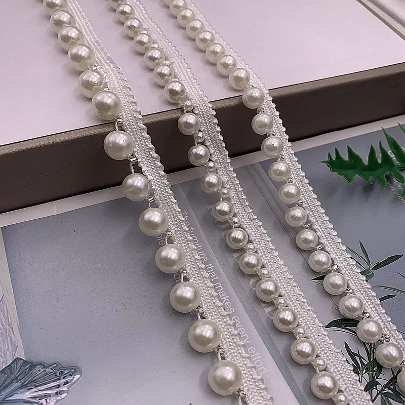 10 Yards/Lot 4mm 6mm 8mm Pearl Beaded Trims Lace Ribbon Fabric Clothes Decoration Wedding Dress Collar Crafts Decoration