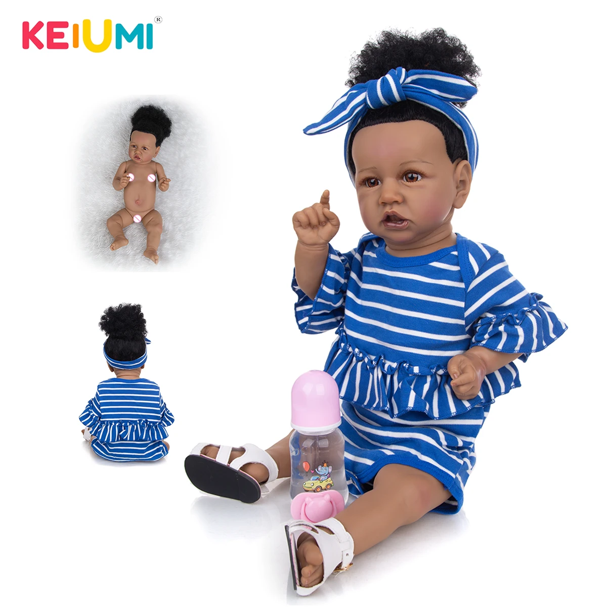 KEIUMI 23 Inch Cute Reborn Baby Dolls Full Body Silicone Baby Doll Realistic Waterproof Reborn Doll For Kids Playmate Toys Gift