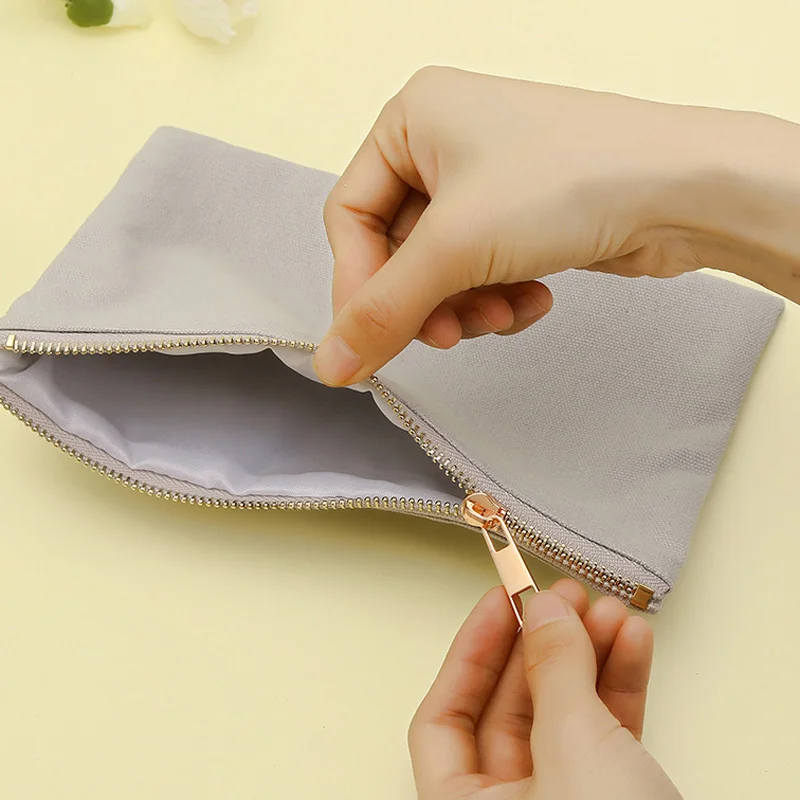 100Pcs/Lot Large Plain Cotton Canvas Travel Toiletry Bags Pencil Case Pouch Makeup Pouch Cosmetic Bag With Gold Zipper 22x15cm