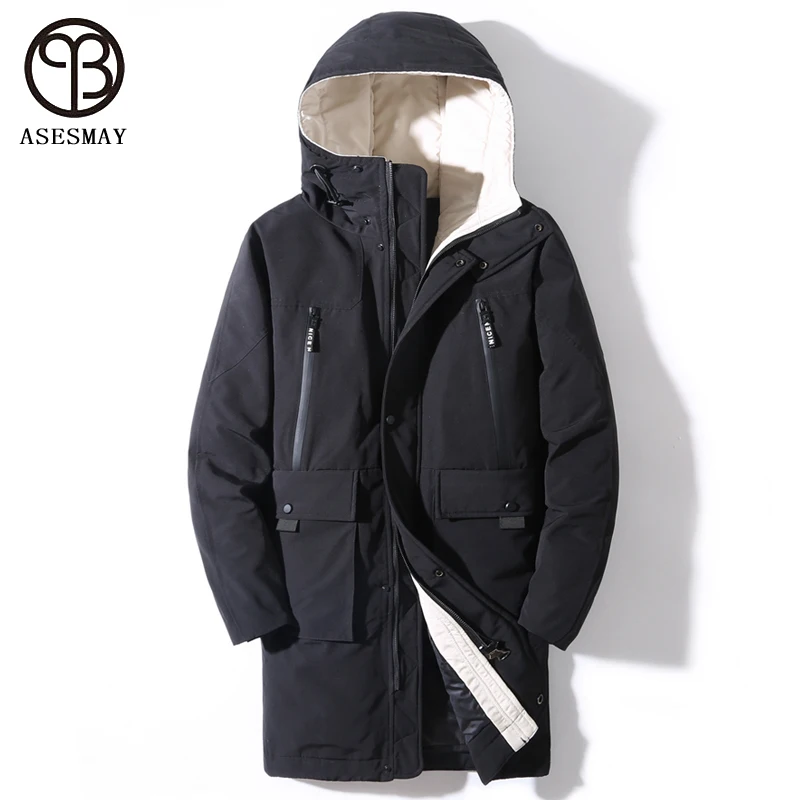 Asesmay 2021 nova chegada dos homens para baixo jaqueta engrossar longo inverno masculino casaco à prova dwaterproof água quente casual parkas com capuz agasalho outwear