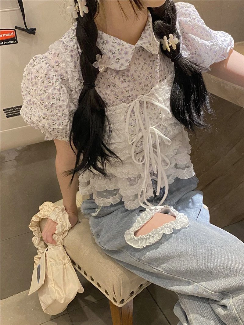 All-match fashion kawaii denim blue loose wide-leg women\'s jeans high waist heart chain summer thin casual cute casual