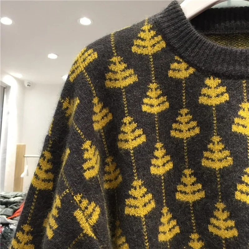 Women Pullover 2023 Fashion Overd Jumper Houndstooth Knitted Sweaters Vintage Long Sleeve Loose Female Pullovers Chic Tops
