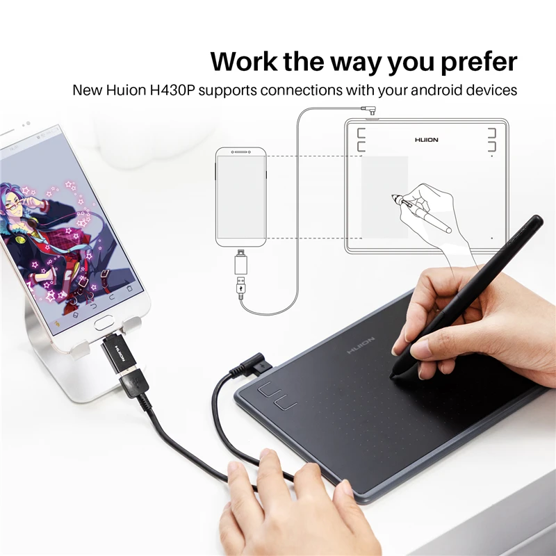 HUION H430P Graphics Drawing Digital Tablets Signature Pen Tablet OSU Game Pen Tablet with Battery-Free Stylus Pen Portable