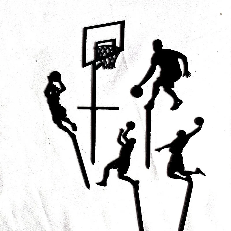 5 pcs Cake Toppers basketball Happy Birthday Wedding Acrylic Cake Topper Flags Baby Shower Decor Cake Baking DIY Party Supplies
