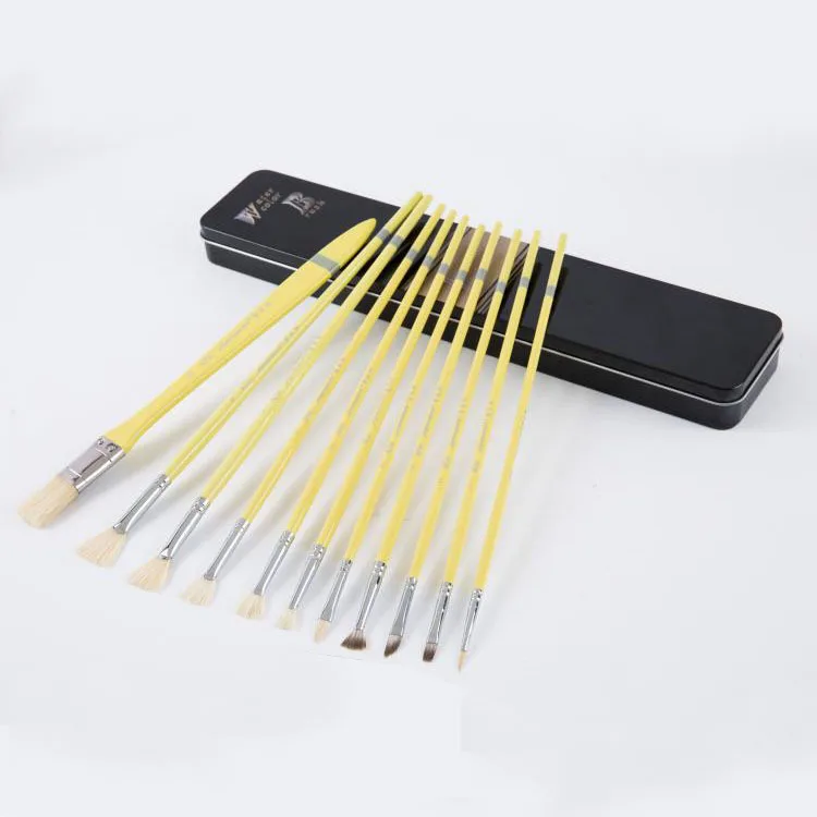 11PCS Gouache Brush Set Fan Brush Mixed Set Wash Bristle Oil Brush Art Supplies for Painting Watercolor Brush