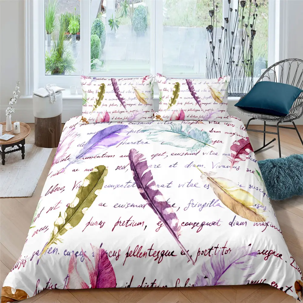 

3D Drop ship Colorful Feather Print Bedding Sets High Quality Duvet Cover Set Queen/Twin/King Size