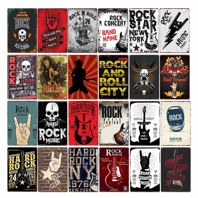 Rock n Roll Poster Music Vintage Metal Tin Sign Bar Wall Decoration Art Painting Home Decor 20x30cm