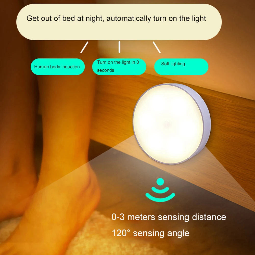 LED 1W Induction Night Light Rechargeable Living Room Bedroom Bedside Dormitory Corridor Magnet Adsorption Sleep Lamp Lighting