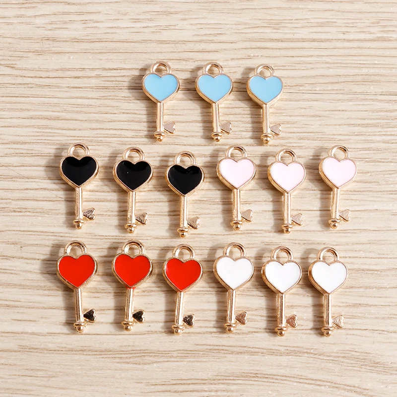 10 stücke 4 Styles Mix Emaille Liebe Herz Crown Schlüssel Star Charms für Schmuck Machen Niedlichen Tropfen Ohrringe Anhänger Halsketten zubehör – Detail 5