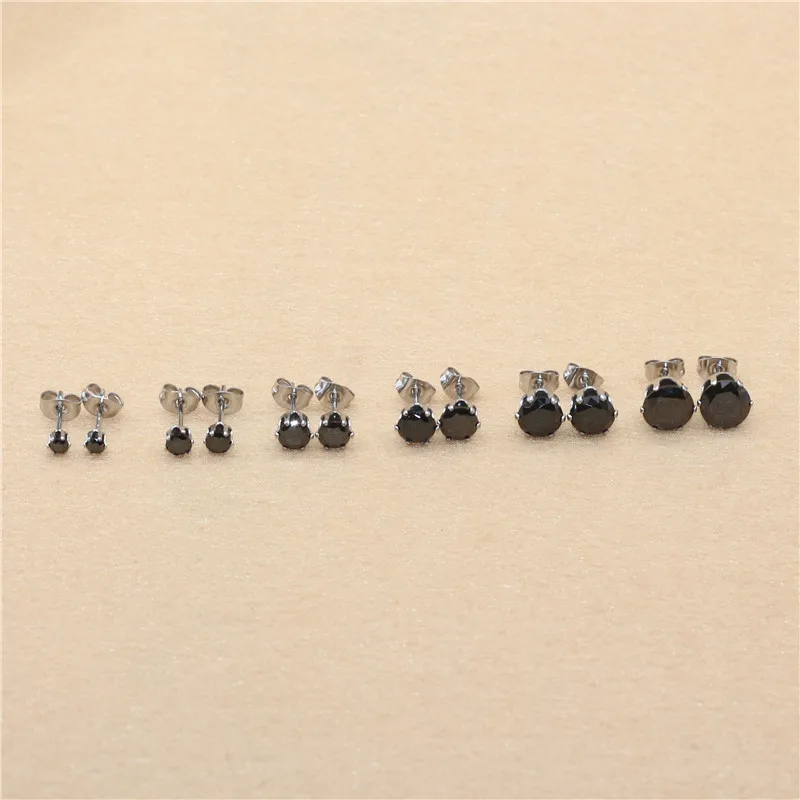 Edelstahl mit AAA-runden, schwarzen Zirkonia-Steinen, Ohrringe für Damen und Herren, vergoldet, hypoallergen, hochwertiger Schmuck. – Detail 6