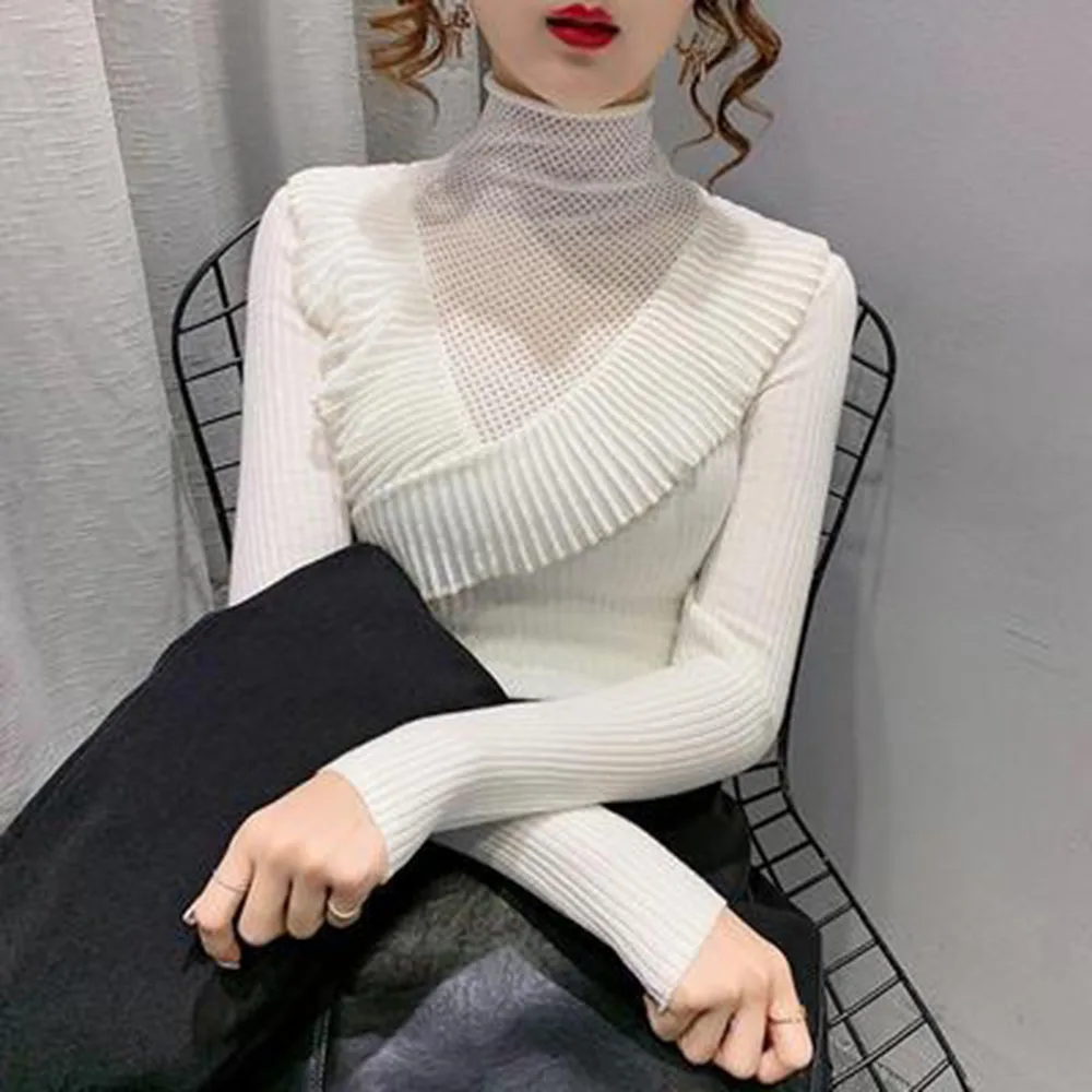 Autumn Winter 2022 Women Knitted Sweaters Pullover Turtleneck Long Sleeve Slim Elastic Sweaters Ladies Knitwear Clothing