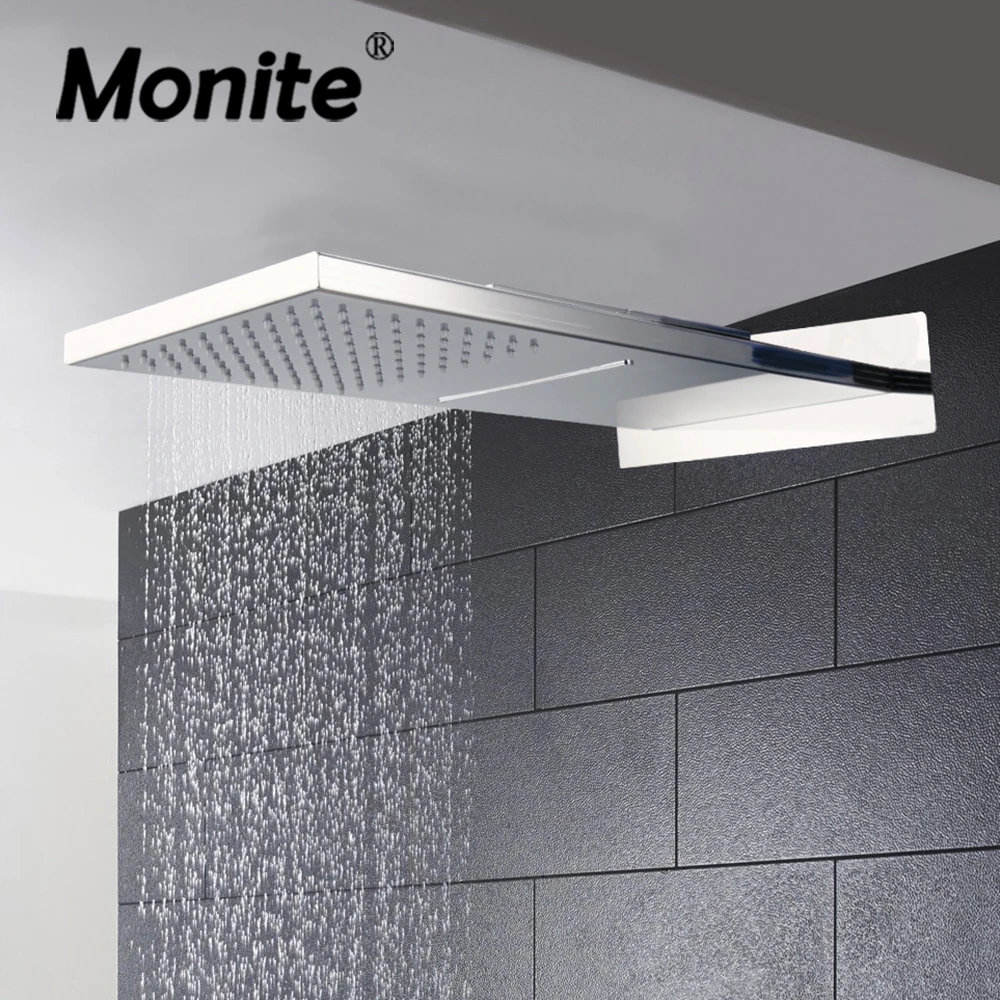 

Monite Square Solid Brass Ultra-thin Shower Head Bathroom Waterfall & Rainfall Shower Head Rain Shower Wall Mounted