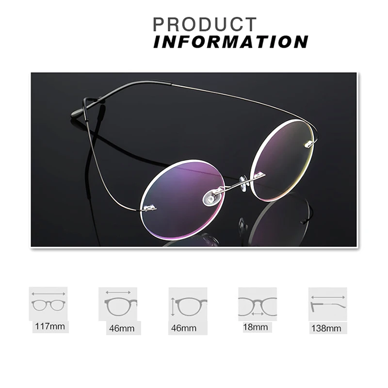 Steve Jobs Star Style Ultra-light Memory Titanium Rimless Round Myopia Eyeglasses Optical Glasses Frame Men Women Eyewear A1