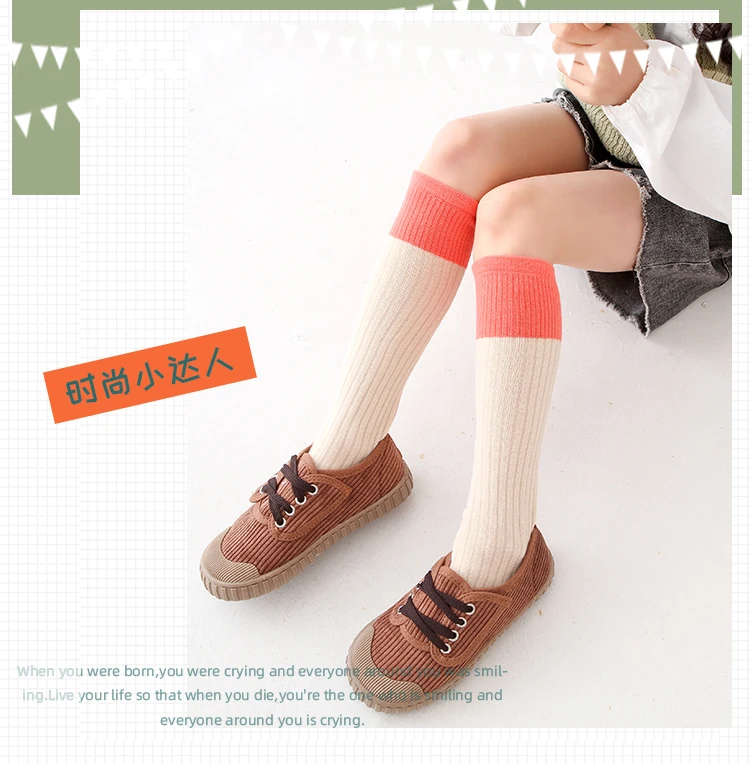 3-12 Jahre Mädchen Wärmere Knöchellange Socken mit Kontrastdesign Kinder Overknee-Socken aus Baumwolle Baby Gestreifte Bunte Lange Kawaii Strümpfe – Detail 6