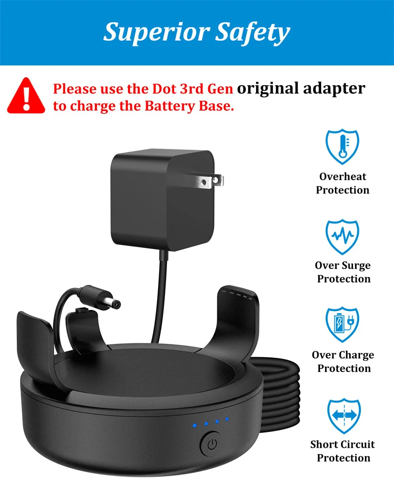 قاعدة بطارية لـ Alexa Echo Dot 3 الجيل الثالث حامل بطارية محمول وقابل لإعادة الشحن لمكبر الصوت الذكي 5000/10000 مللي أمبير في الساعة