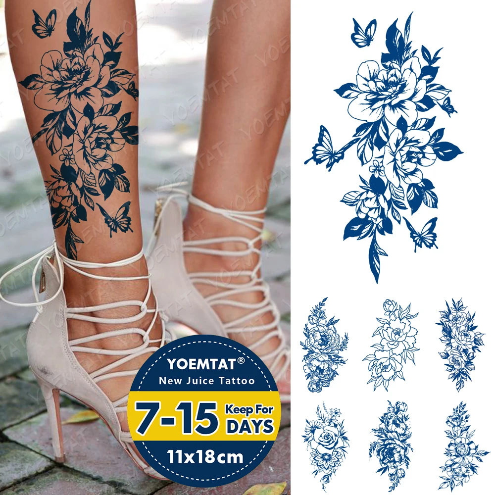 Juice Lasting Waterproof Temporary Tattoo Sticker Peony Flower Geisha Butterfly Flash Tattoos Female Ink Body Art Fake Tatto Men