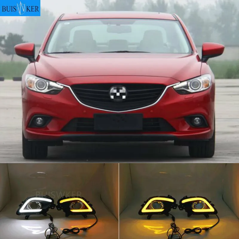 

Turning Signal & Dimming style relay 12V LED car DRL daytime running lights with fog lamp hole for Mazda 6 Atenza 2014-2016