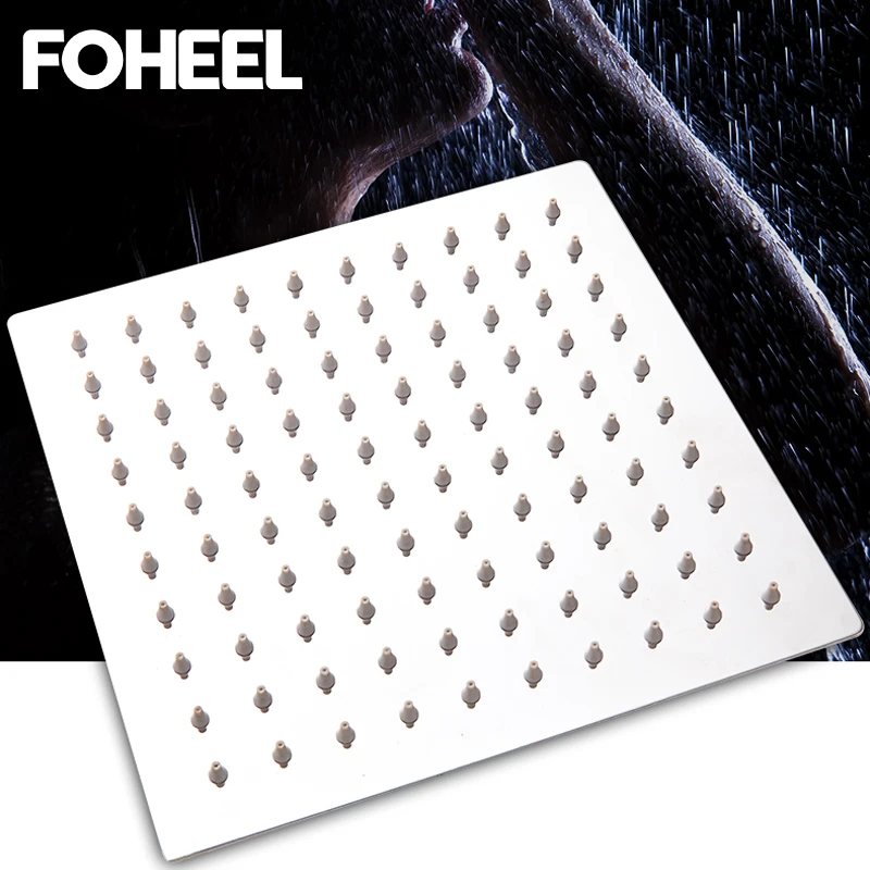 FOHEEL 12/10/8/6 inch Square Shower head Polished Chrome Stainless Steel Bathroom Rainfall Shower Heads