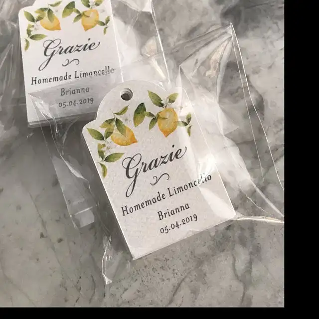 30pcs personalise any text  Grazie Limoncello Wedding Favor Tags, Custom text Limoncello Labels Watercolor Lemon thank you tags