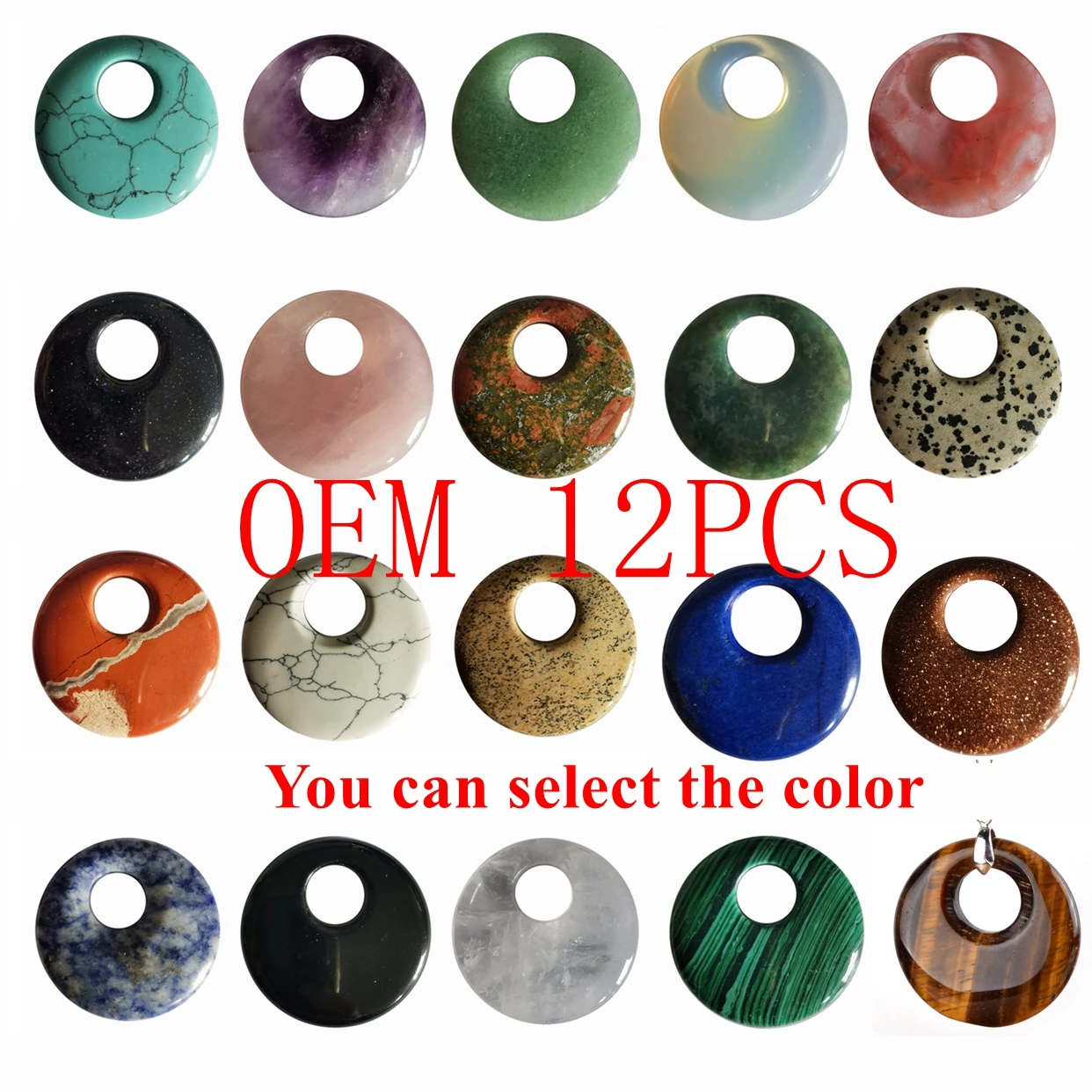 12PCS Lucky Coin 40mm Round Donut Stones for Jewelry Making Wholesale Protection Reiki Healing Gemstone Spiritual Crystal