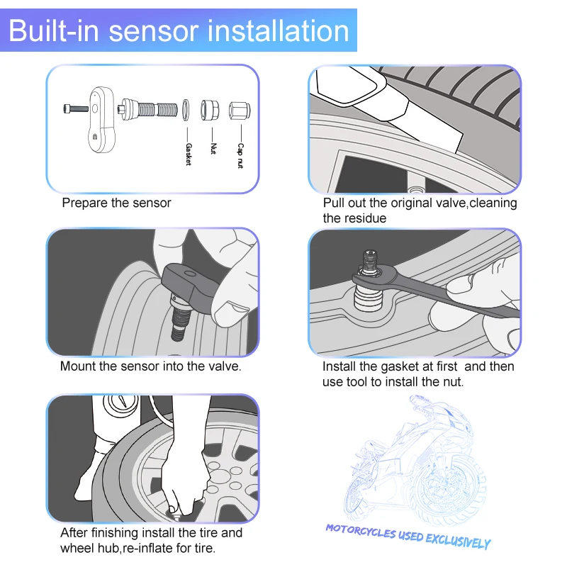 CAREUD-مستشعر داخلي لاسلكي للدراجات النارية ، TPMS M3 ، لا يمكن استبدال البطارية 0-8 Bar ، فقط