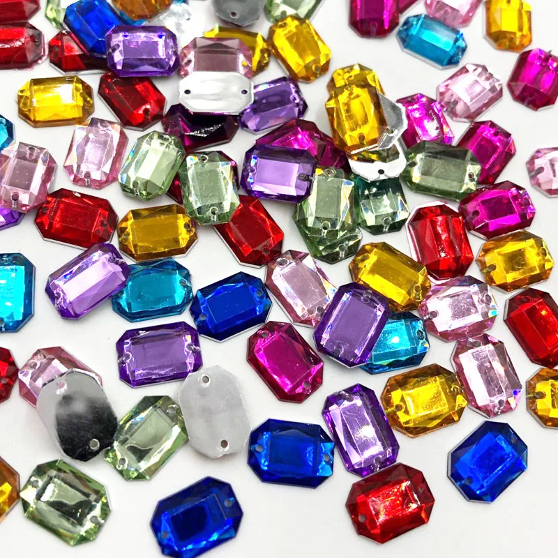 100pc Mix Square Rhinestones Flat Back Acrylic Gems Crystal Stones Sewing Beads T07