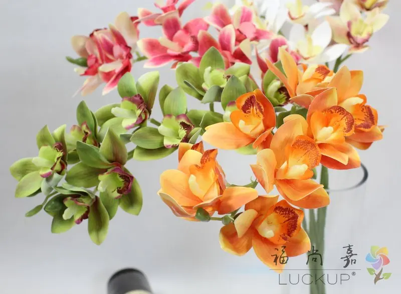 Flor de mariposa de Orquídea Artificial, Cymbidium Faberi Rolfe, flor de polilla para casa, hogar, boda, decoración de Festival, 1 tallo, F551