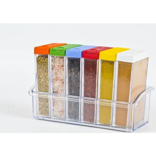 6 pcs Transparent Spice Jar Set Salt and Pepper Seasoning Bottle Colorful Lid Kitchen Condiment Cruet Storage Container