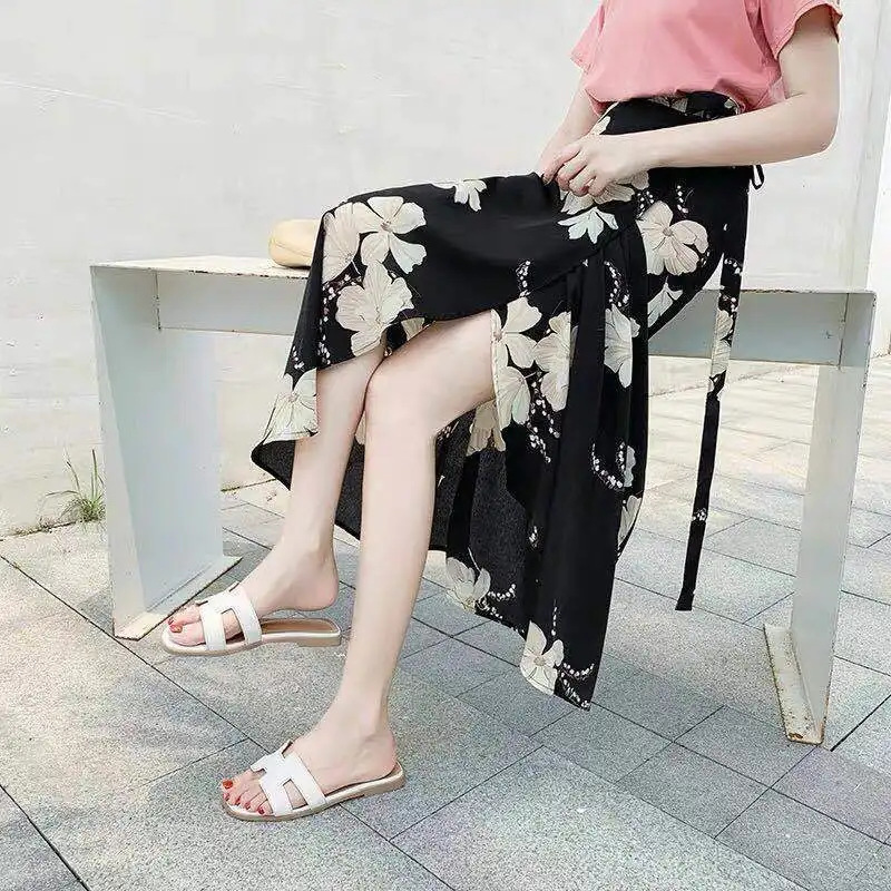 

Summer Long Chiffon Skirt High-waisted Skirt Lace-up Skirt Woman Skirts Mujer Faldas Saias Mulher