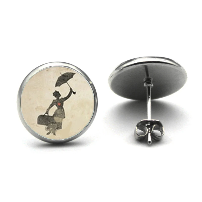 New Fashion Steampunk Mary Poppins jewelry Mary Poppins Stud Earrings Hypoallergenic Earrings for Sensitive Ears Gift for girl