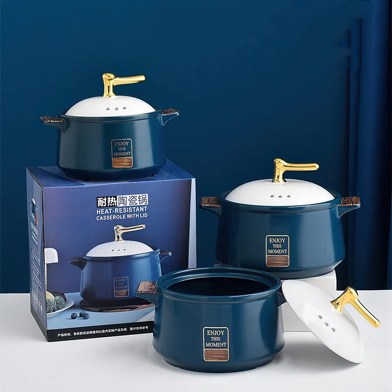 2.5/3.5/4.5L Korean Casserole Blue Stewing Ceramic Soup Pot Phnom Handle Saucepan Household Pan Cookware Gas Cooking Utensils