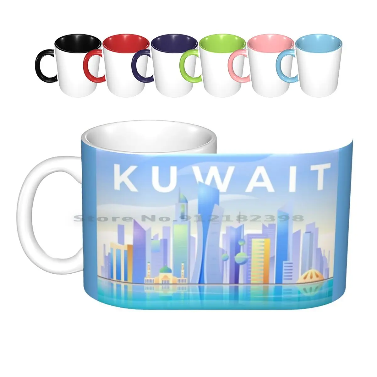 Colorful Kuwait Skyline Ceramic Mugs Coffee Cups Milk Tea Mug Kuwait Skyline City Colorful Cityscape Landmark Abstract