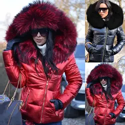 Parka Women Plus Size Coats 2020 Winter Down Clothes Faux Fur Hood Zipper Pocket  Warm Parkas Jackets Woman Outdoor Outerwear