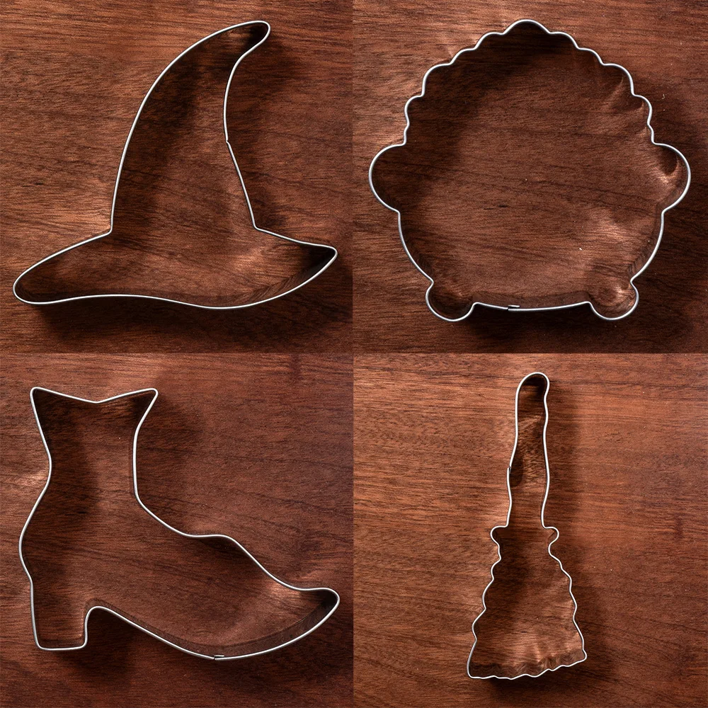 KENIAO Halloween Cookie Cutter Set - 3 PC - Witch Shoes, Witch Hat, Witch Broom - Biscuit Fondant Bread Molds- Stainless Steel