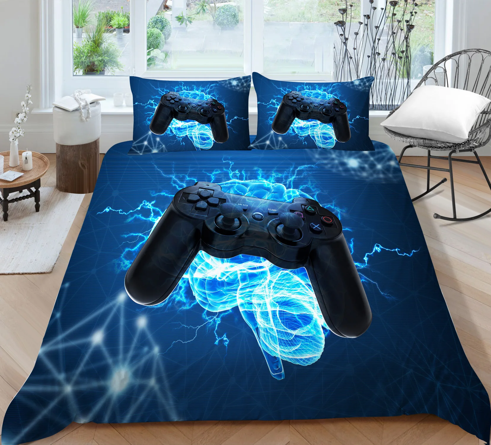 Game Bedding Set for Boys Full Size Video Game Duvet Cover Set Gaming Comforter Cover Microfiber Bed Set for Kids Teens Bedroom