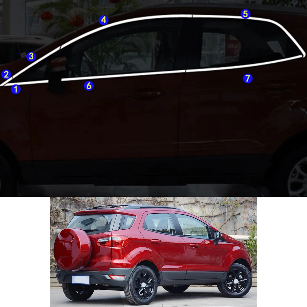 For Ford EcoSport Eco Sport 2013 2014 2015 2016 2017 2018 2019 2020 2021 Sticker Garnish Pillar Window Middle Strip Trim Frame