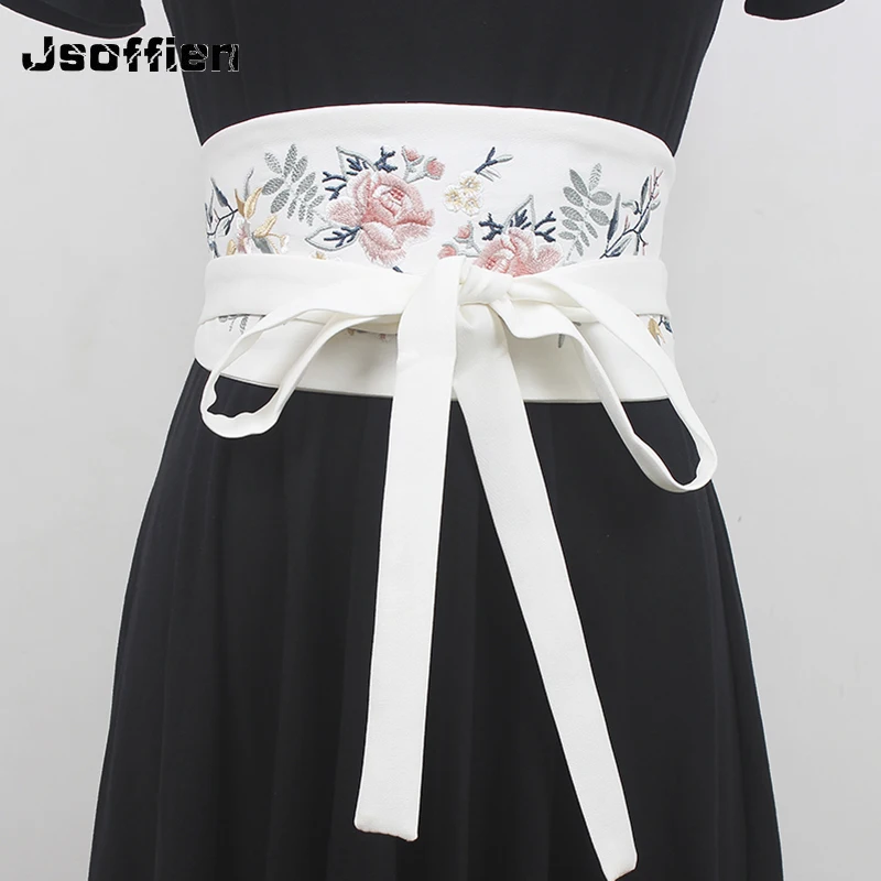 Original Women Japanese Dress Belt Kimono Embroider Chinese Hanfu Dress Wide Belt Yukata Vintage Bandage Harajuku Cummerbunds