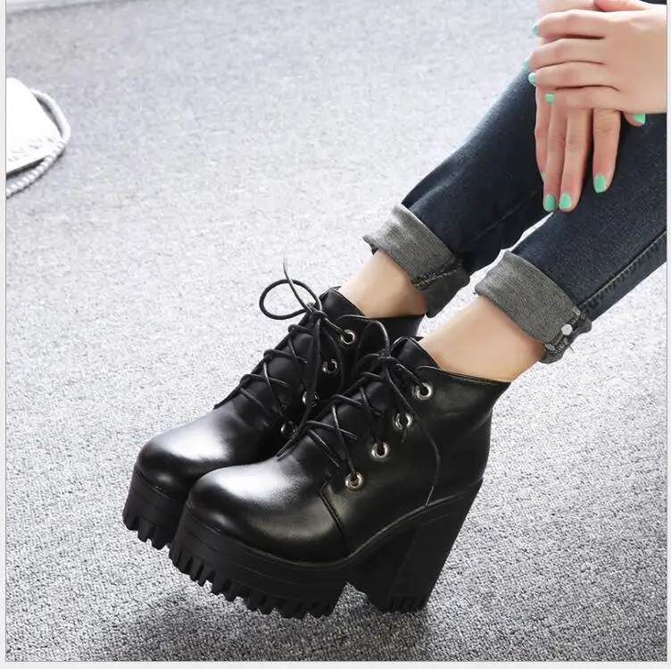 

Fashion New Women Ankle Boots Black Leather Fashion Autumn Sexy Fur Motorcycle Non-slip Waterproof Female Platform Boots Shoes