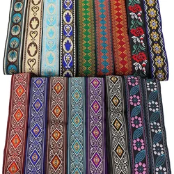 7 Yards 33mm Vintage Ethnic Embroidery Lace Woven Jacquard Ribbon Trims Geometric Flowers Design For Clothing Straps Accessory