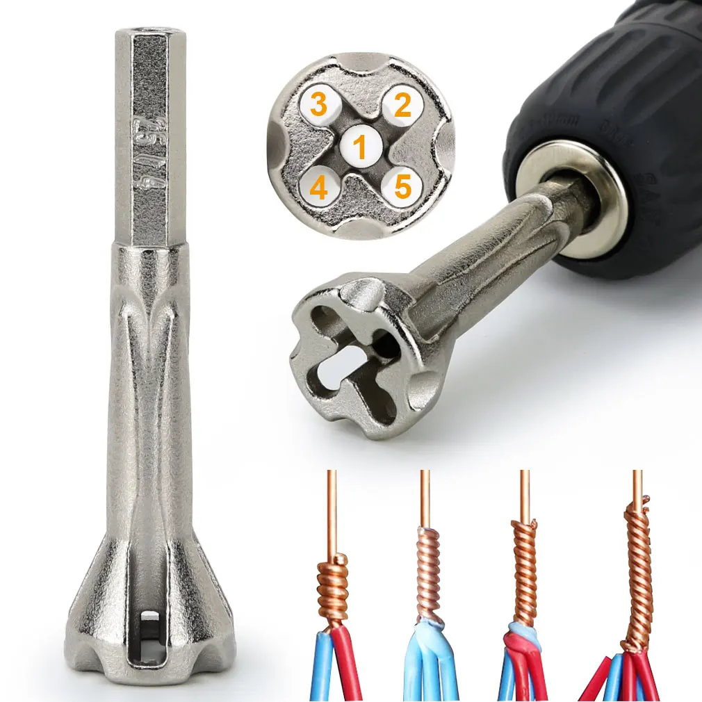 2.5/4 Square Automatic 5 Wire Universal Parallel Electrical Cable Wire Metal Drill Bit Stripping Twist Wire Tool Quick Connector